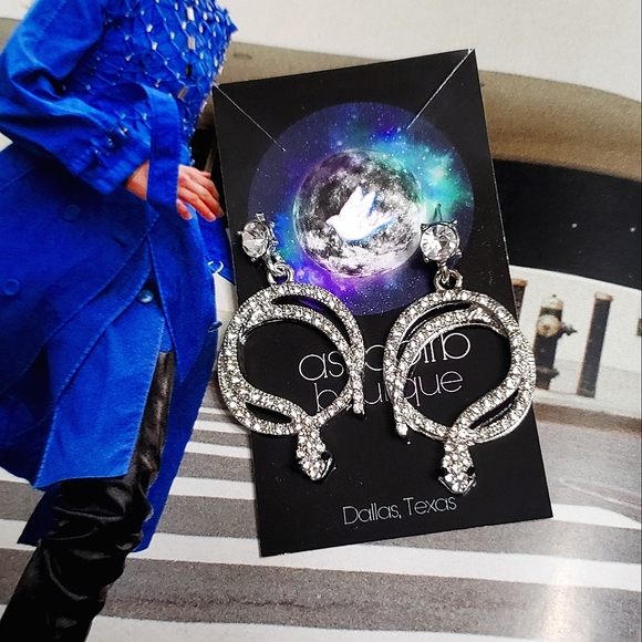 Silver Serpent Coiled Earrings Cubic Zirconia - Picture 8 of 9